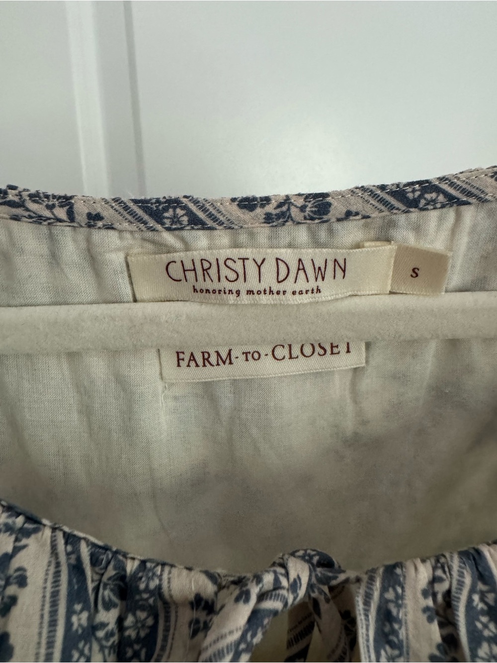Christy Dawn Cream Floral Ruffled Peasant Dress with Blue Accents - Picture 3 of 5